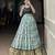 blue printed tassar silk lehenga choli with shrug