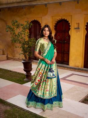 Royal Paithani Soft Silk Lehenga Choli with Zari Weaving, Sequins & Thread Embroidery with batua 1
