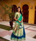 Royal Paithani Soft Silk Lehenga Choli with Zari Weaving, Sequins & Thread Embroidery with batua