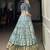 blue printed tassar silk lehenga choli with shrug