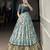 blue printed tassar silk lehenga choli with shrug