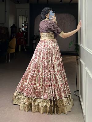 brown printed Tassar Silk Lehenga Choli with shrug 3