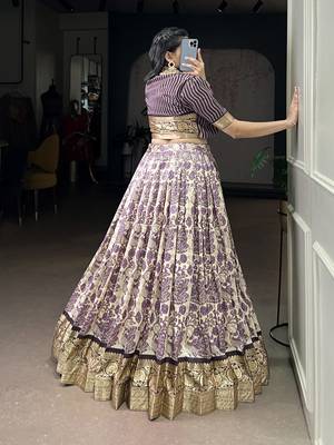lavender printed Tassar Silk Lehenga Choli with shrug 2
