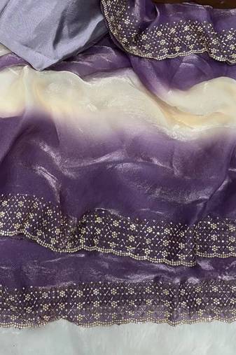 Purple Color Jarkhan Diamond Work Silk Blend Saree