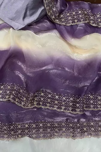 Purple Color Jarkhan Diamond Work Silk Blend Saree