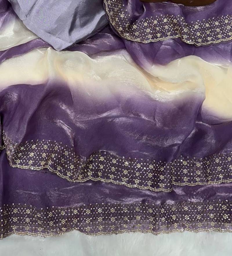 Purple Color Jarkhan Diamond Work Silk Blend Saree