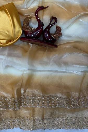 Yellow Color Jarkhan Diamond Work Silk Blend Saree