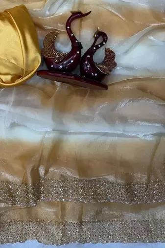 Yellow Color Jarkhan Diamond Work Silk Blend Saree