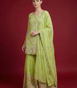 Green georgette sharara set intricate embroidery work