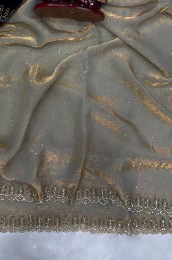 Grey Color Jarkhan Diamond Work Space Silk Saree