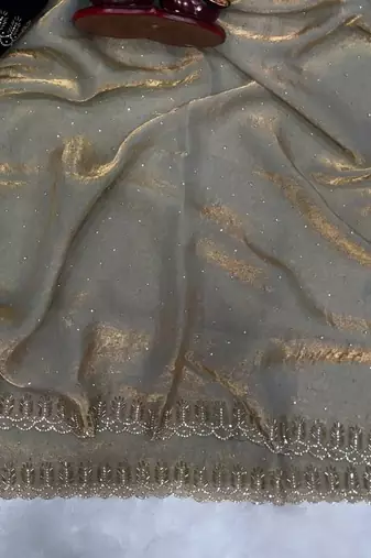 Grey Color Jarkhan Diamond Work Space Silk Saree