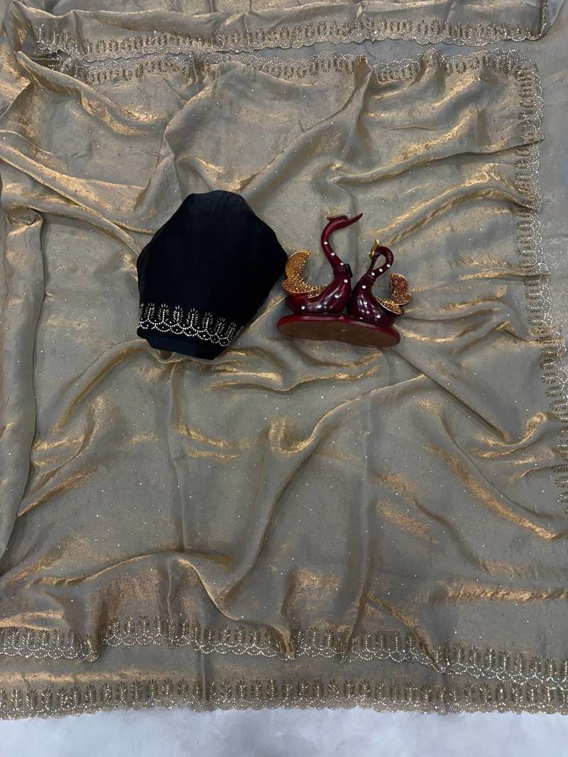 Grey Color Jarkhan Diamond Work Space Silk Saree