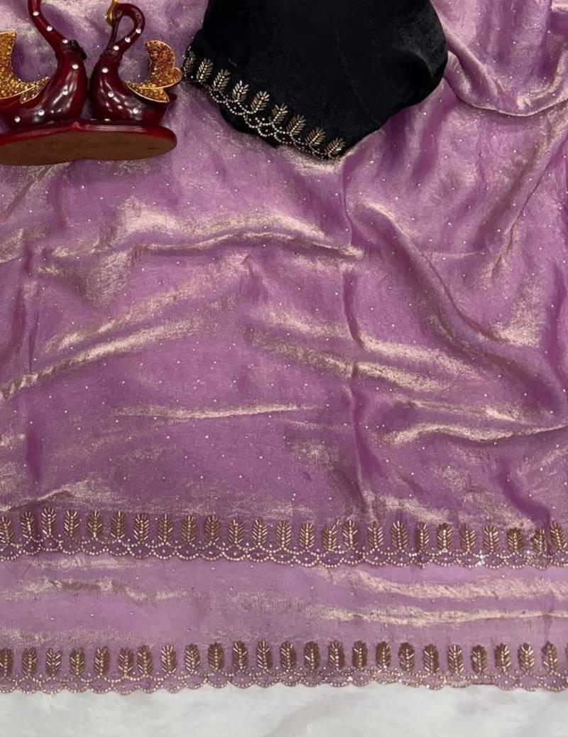 Lavender Color Jarkhan Diamond Work Space Silk Blend Saree