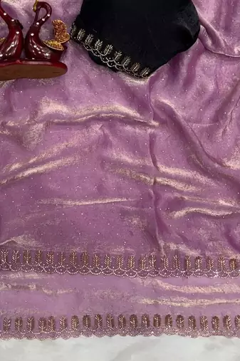 Lavender Color Jarkhan Diamond Work Space Silk Blend Saree