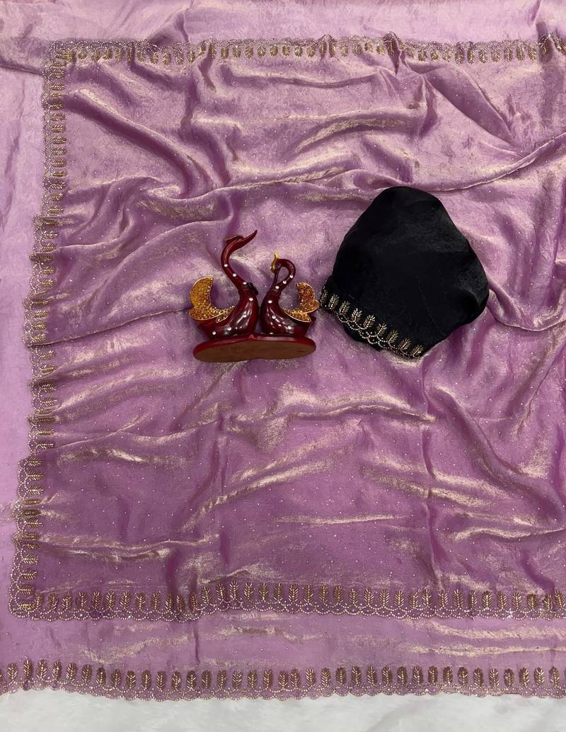 Lavender Color Jarkhan Diamond Work Space Silk Blend Saree