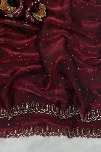 Maroon Color Jarkhan Diamond Work Space Silk Blend Saree