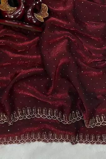 Maroon Color Jarkhan Diamond Work Space Silk Blend Saree