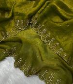 Olive Color Jarkhan Diamond Work Space Silk Blend Saree
