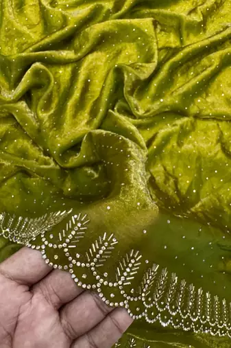 Olive Color Jarkhan Diamond Work Space Silk Blend Saree