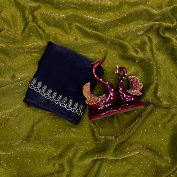 Olive Color Jarkhan Diamond Work Space Silk Blend Saree 4