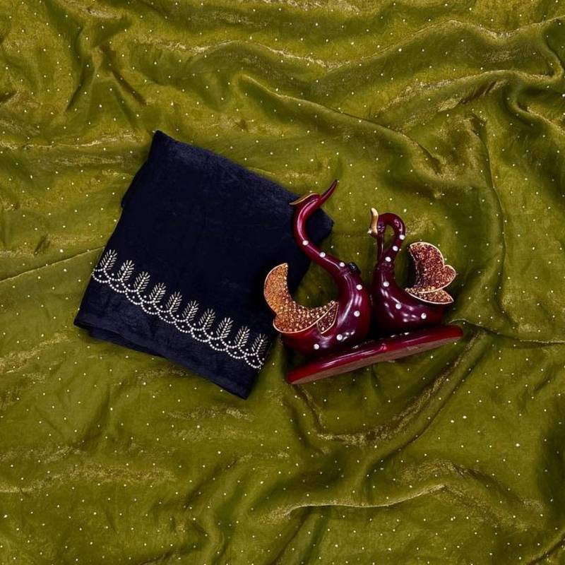 Olive Color Jarkhan Diamond Work Space Silk Blend Saree