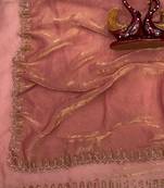 Peach Color Jarkhan Diamond Work Space Silk Blend Saree