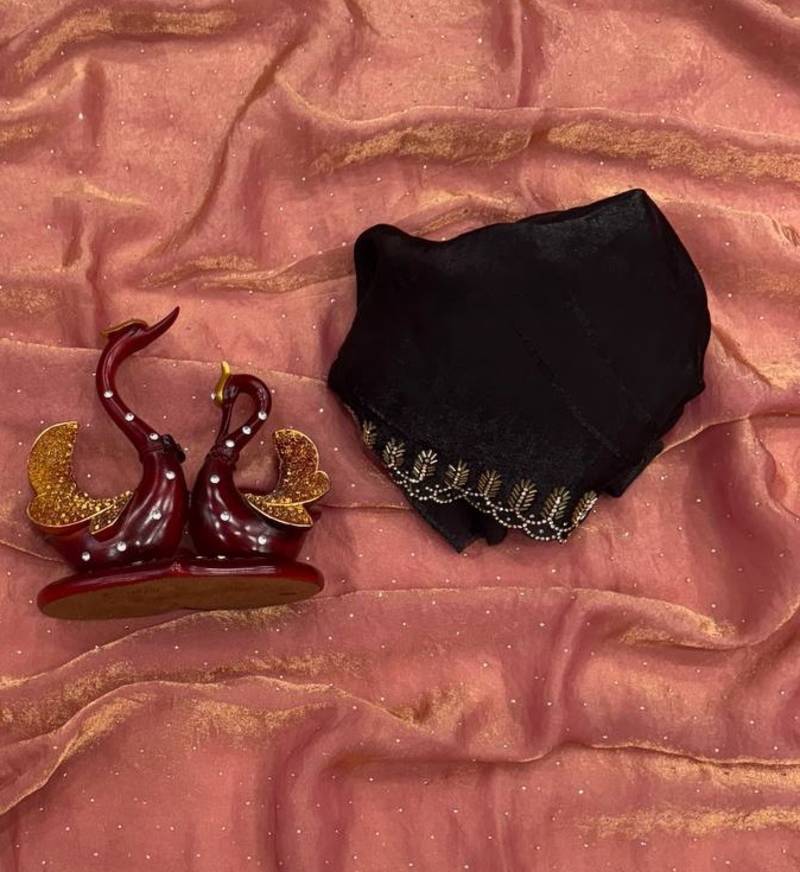 Peach Color Jarkhan Diamond Work Space Silk Blend Saree