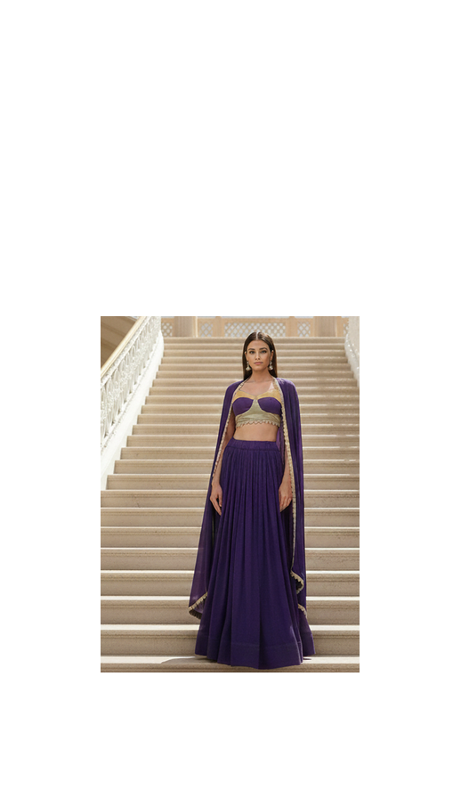 Purple Vichitra Silk Cape Lehenga Set 5