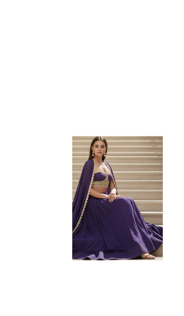 Purple Vichitra Silk Cape Lehenga Set 6