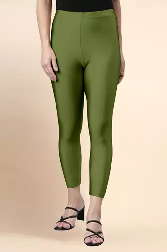 ArmyGreen Microfiber elastane stretch soft cropped leggings with ultrasoft waistband