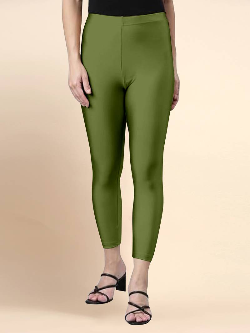 ArmyGreen Microfiber elastane stretch soft cropped leggings with ultrasoft waistband