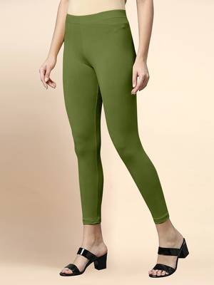 ArmyGreen Microfiber elastane stretch soft cropped leggings with ultrasoft waistband 2