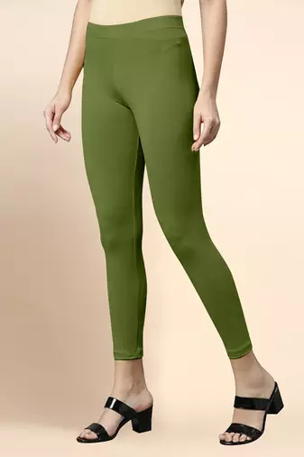 ArmyGreen Microfiber elastane stretch soft cropped leggings with ultrasoft waistband