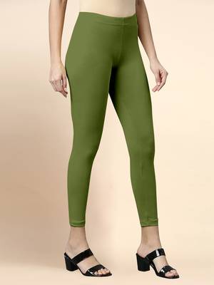 ArmyGreen Microfiber elastane stretch soft cropped leggings with ultrasoft waistband 3