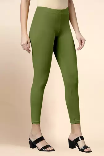 ArmyGreen Microfiber elastane stretch soft cropped leggings with ultrasoft waistband