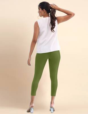 ArmyGreen Microfiber elastane stretch soft cropped leggings with ultrasoft waistband 4