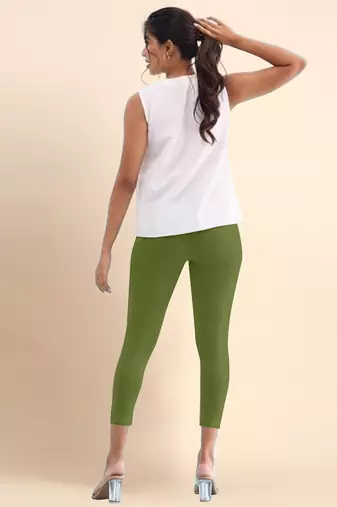 ArmyGreen Microfiber elastane stretch soft cropped leggings with ultrasoft waistband