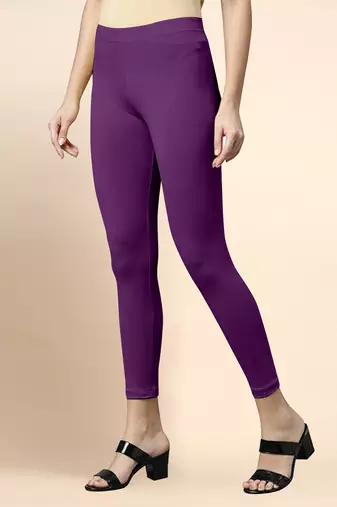 BerryPurple Microfiber elastane stretch soft cropped leggings with ultrasoft waistband
