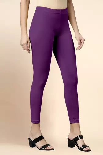 BerryPurple Microfiber elastane stretch soft cropped leggings with ultrasoft waistband