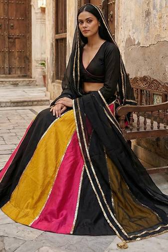 Black Vichitra Silk Lehenga Set