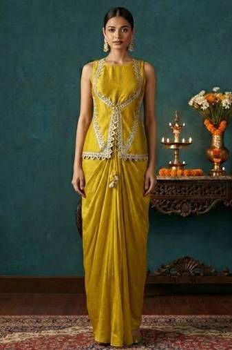 Lime Green Lace Draped Skirt Set