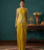 Lime Green Lace Draped Skirt Set