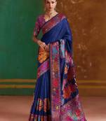 navy bule modal cotton pashmina weaving saree – ready to dispatch