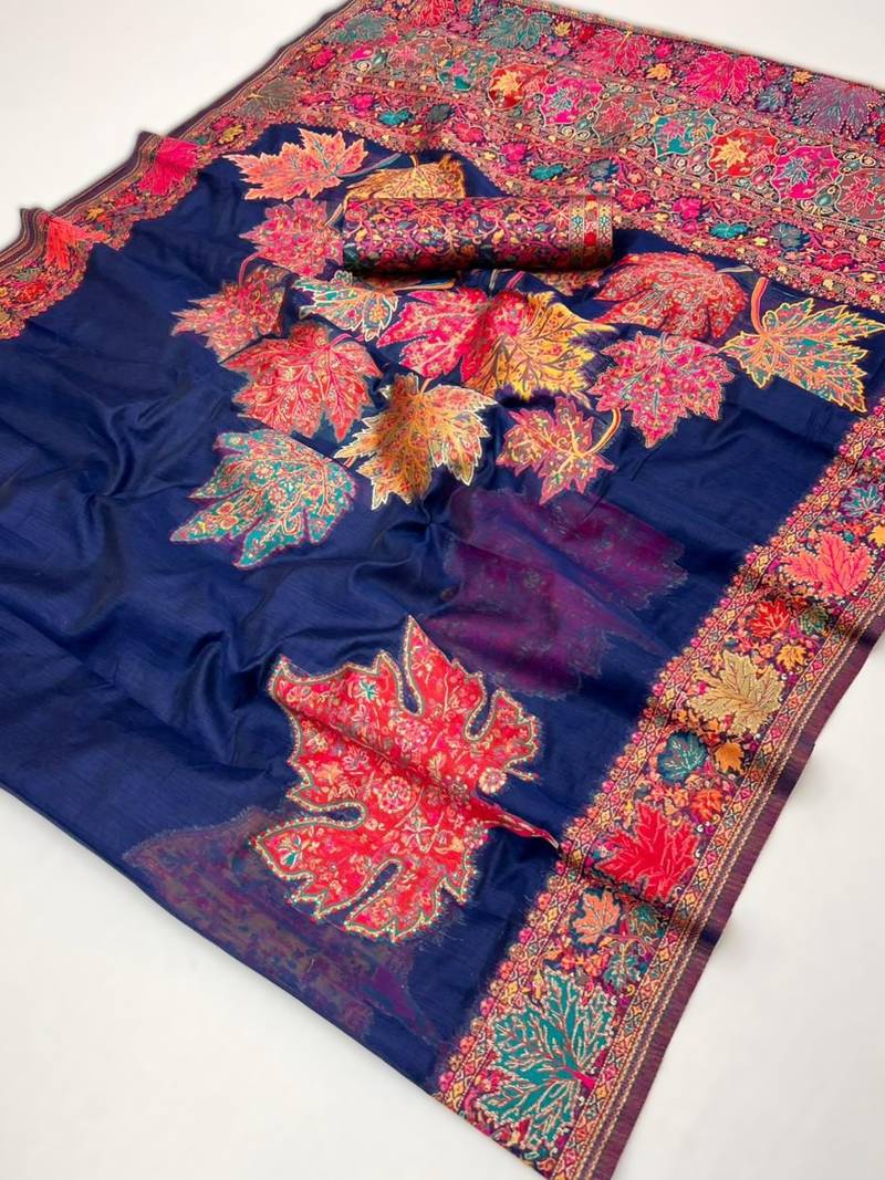 navy bule modal cotton pashmina weaving saree – ready to dispatch