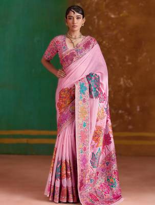 light pink modal cotton pashmina weaving saree  ready to dispatch 1