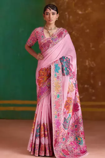 light pink modal cotton pashmina weaving saree     ready to dispatch