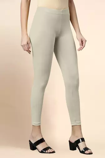 DarkBeige Microfiber elastane stretch soft cropped leggings with ultrasoft waistband