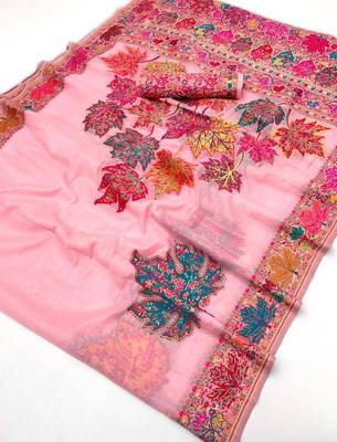 light pink modal cotton pashmina weaving saree  ready to dispatch 3