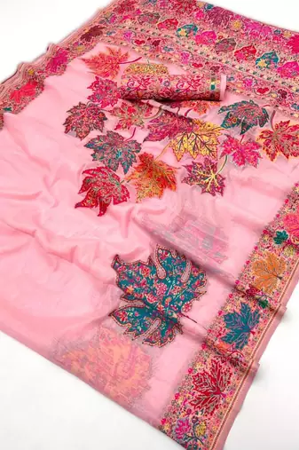 light pink modal cotton pashmina weaving saree  ready to dispatch