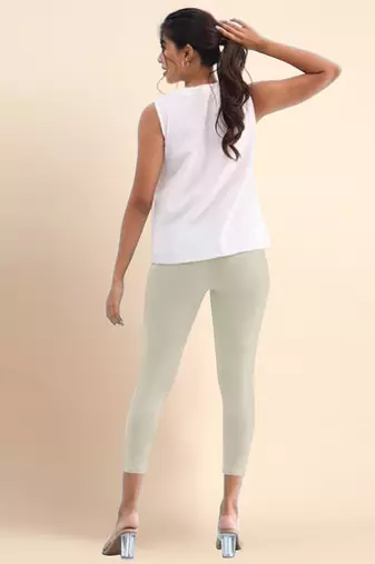 DarkBeige Microfiber elastane stretch soft cropped leggings with ultrasoft waistband